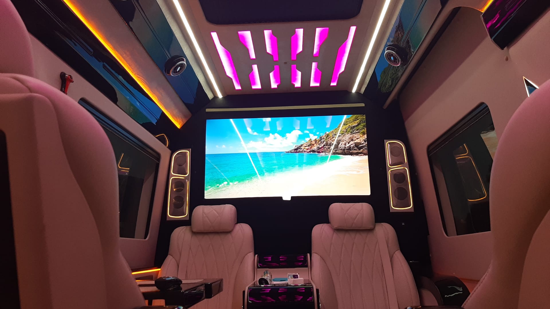 VIP cabin with ambient lighting and private display