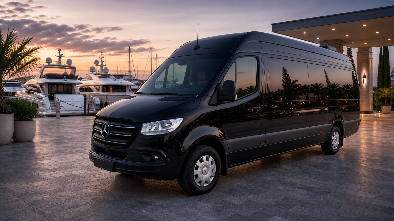 VIP van positioned for marina transfers